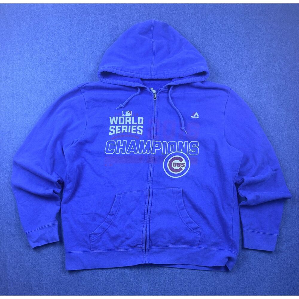 Majestic Chicago Cubs 2016 World Series Champions Zip Hoodie Blue Large
